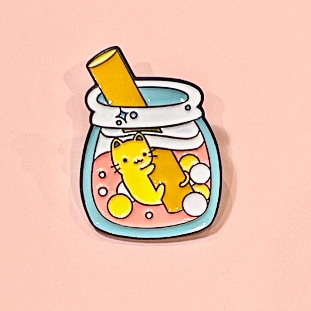Kitty Cat Boba Milk Tea Enamel Pin Brooch for Cat Ladies!